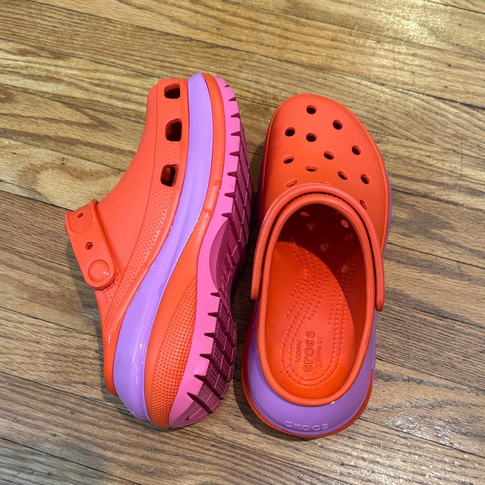 Crocs Mega Crush Clogs - Orangish-Red and Purple - Size M5/W7 - Only worn once